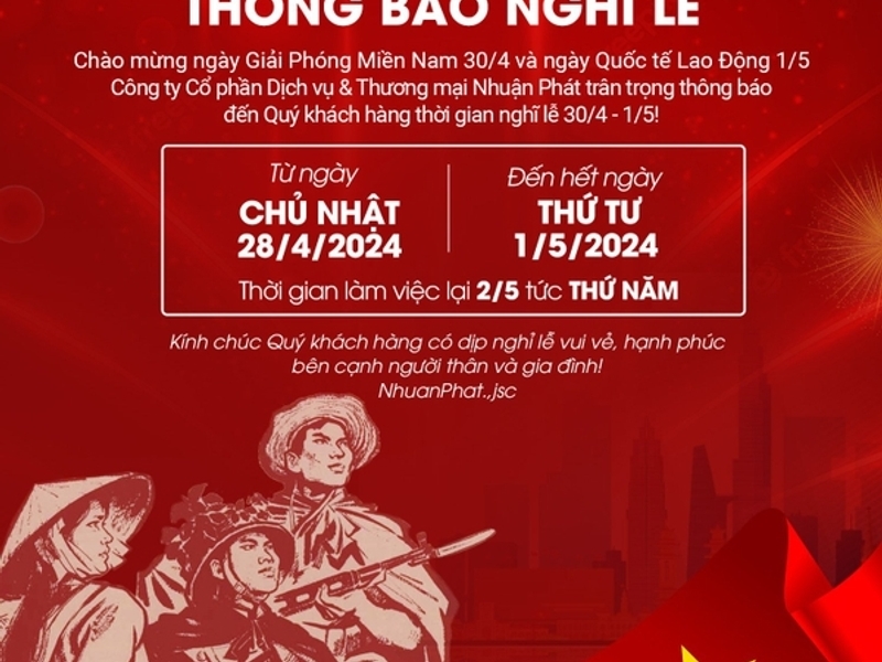 THÔNG BÁO NGHỈ LỄ 30/04 - 01/05